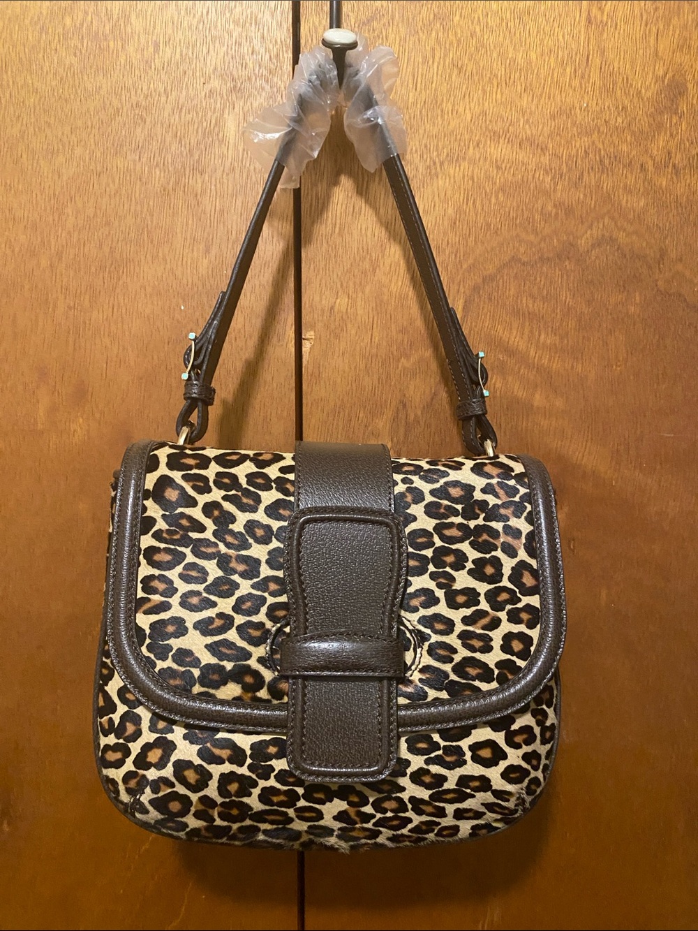 Tiffany & Co. Leopard Print Animal Hair Handbag w/Dark Brown Leather Trim